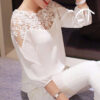 Women Blouses Summer Long Sleeve White Cotton Slim Crochet Hollow Lace Women Tops Shirts Elegant