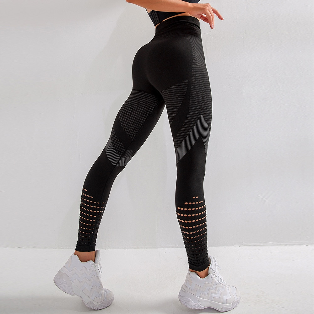 Fitness Leggings Women Seamless High Waist Push Up Leggings Black Hollow Out Breathable Quick-drying Workout