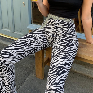 Zebra Animal Printed Elegant Pants Capris High Waist Trousers Ladies Casual Office Pants Women Street wear